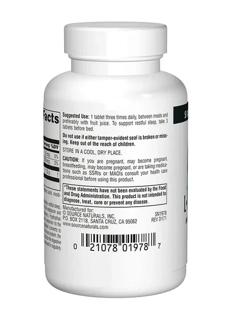 L-Триптофан Source Naturals (L-Tryptophan) 500 мг 30 таблеток - изображение 3