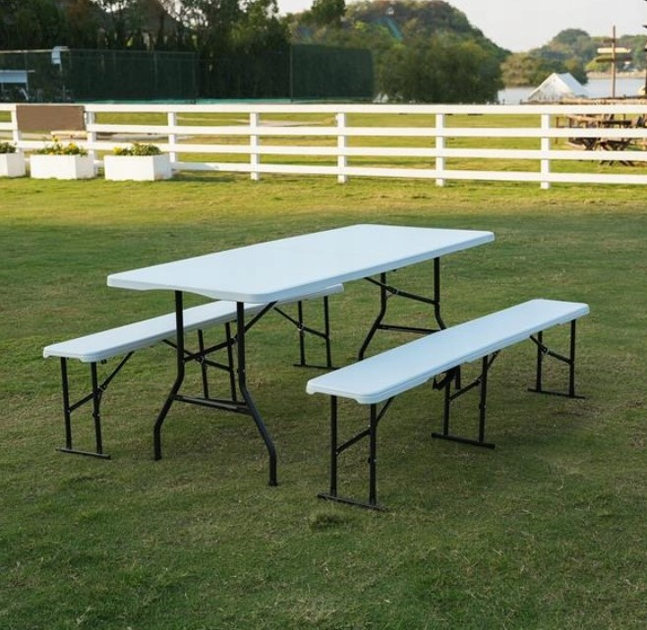 Ławka Nils Camp składana ogrodowa w walizce NC3404 183 cm Biała (5908261681776) - obraz 6