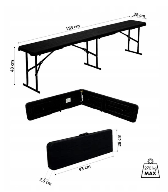 Ławka Nils Camp składana ogrodowa w walizce NC3404 183 cm Antracyt (5908261681783) - obraz 6