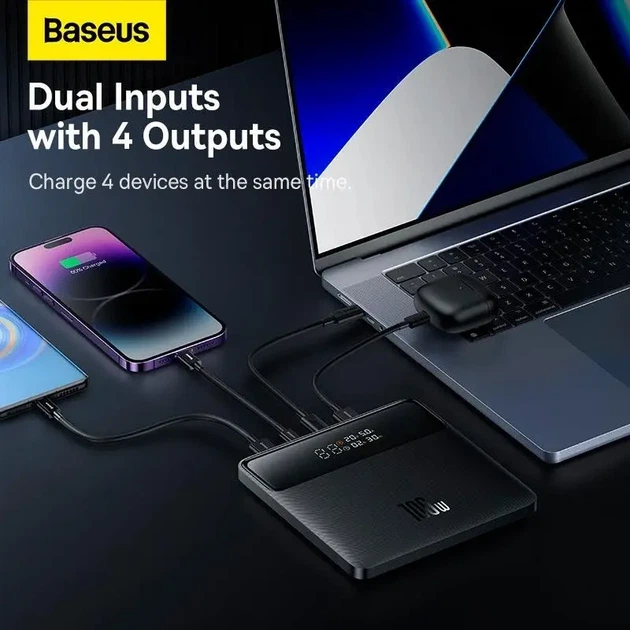 Внешний аккумулятор Baseus Blade Power Digital Display Fast Charging Power Bank 20000mAh 100W, Black, PD, QC - изображение 6
