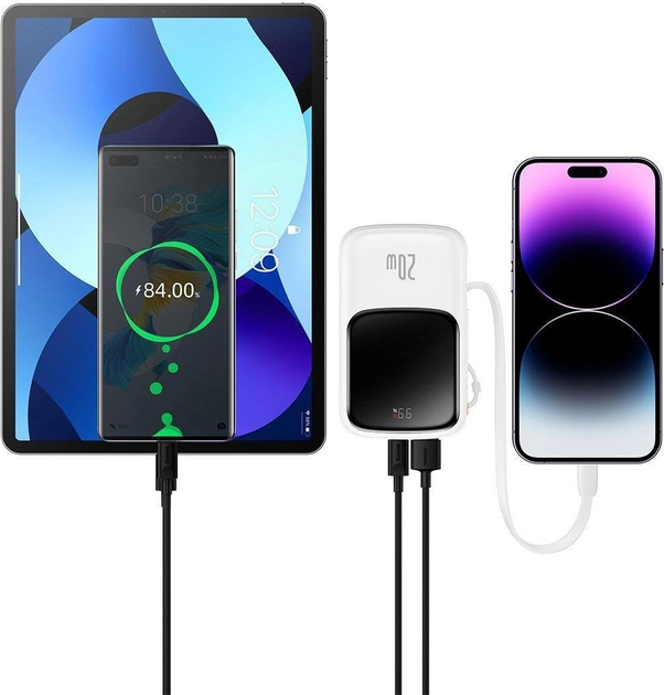 УМБ Baseus Power Bank Qpow Digital Display Lightning 10000 mAh 20 W White (PPQD060002) - зображення 10