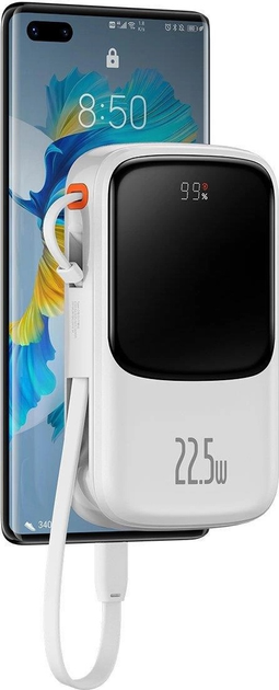 Powerbank Baseus Power Bank Qpow Digital Display USB-C 10000 mAh 22.5 W White (PPQD060102) - obraz 5