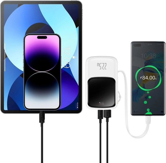 Powerbank Baseus Power Bank Qpow Digital Display USB-C 10000 mAh 22.5 W White (PPQD060102) - obraz 11