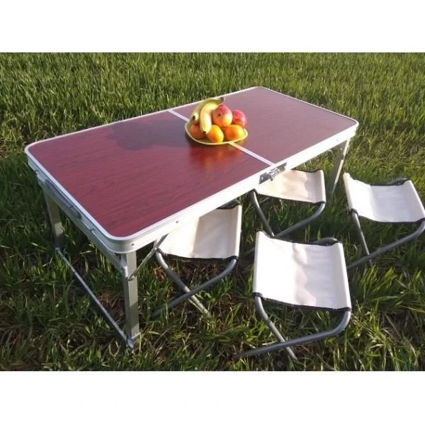 Складаний стіл з 4 стільчиками для пікніка Folding Table в валізі складаний Коричневий - зображення 10