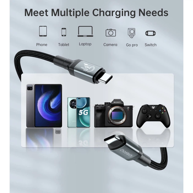 Дата кабель USB-C to USB-C 1.2m USB4.0 Gen3 240W (8K HDR) Choetech (XCC-1040-GY) - Фото 5 Дата кабель USB-C to USB-C 1.2m USB4.0 Gen3 240W (8K HDR) Choetech (XCC-1040-GY) - изображение 5