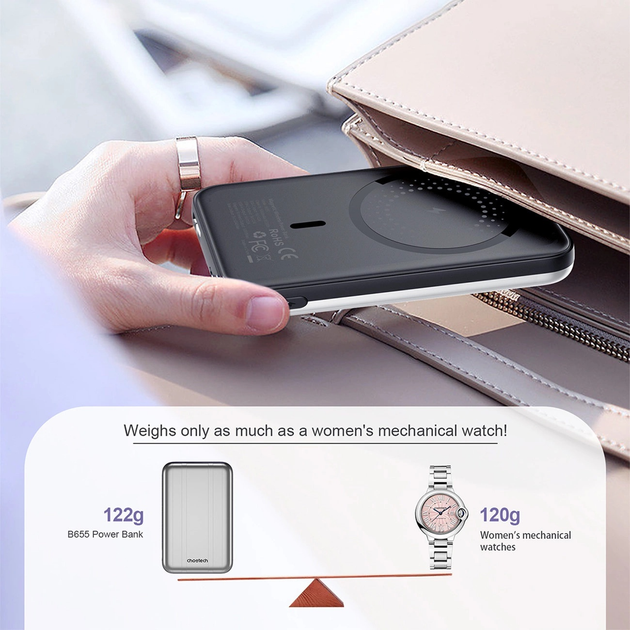 УМБ Choetech B655 MagSafe 5000 mAh Silver (6932112104779) - зображення 5