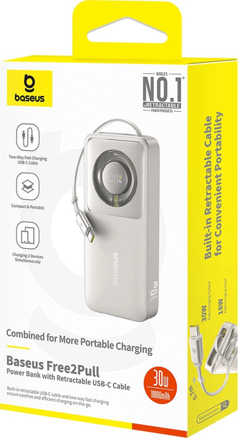 Powerbank Baseus Free2Pull USB-C 10000 mAh 30 W Grey (P10073701843-00) - obraz 4