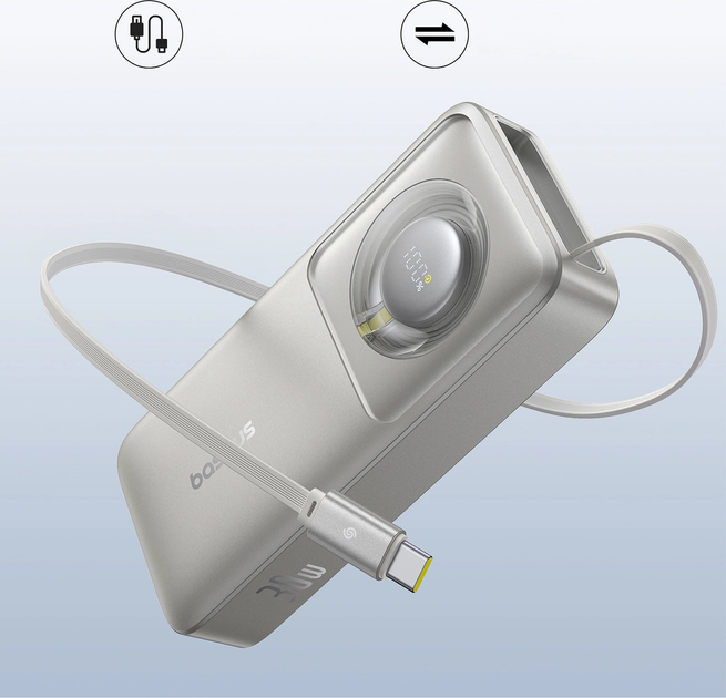 Powerbank Baseus Free2Pull USB-C 10000 mAh 30 W Grey (P10073701843-00) - obraz 5