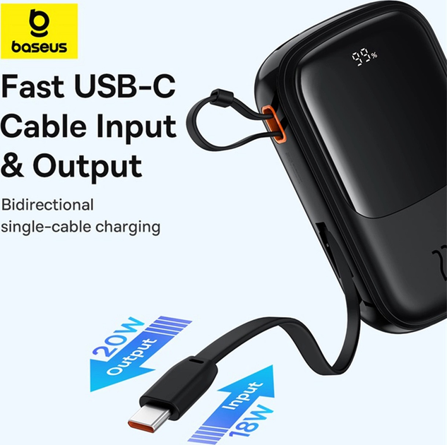 Powerbank Baseus Power Bank Qpow Pro+ USB-C 20000 mAh 22.5 W Black (P10067103113-00) - obraz 8