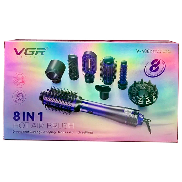 Фен-щітка стайлер VGR V-488 8 в 1, 8 насадок, 4 режими (45703-V-488 PURPLE_1118) - изображение 5