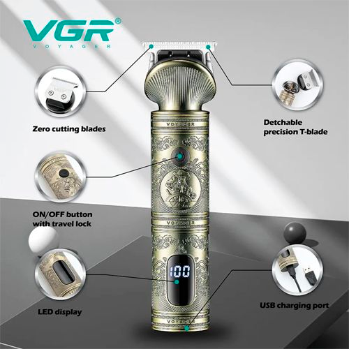 Триммер аккумуляторный VGR V-962, Professional, 4 насадки, LED дисплей - изображение 2