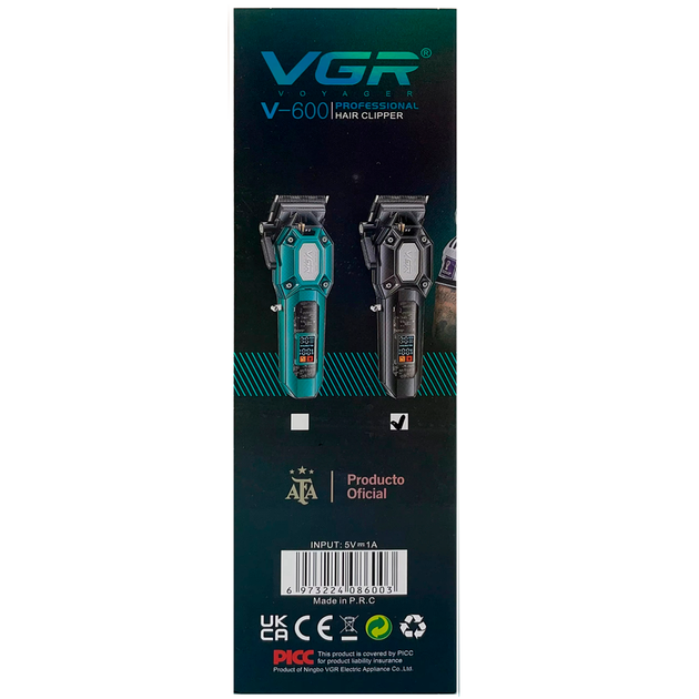 Аккумуляторная машинка для стрижки VGR V-600 GREEN, 6 насадок, регулятор высоты, 7000 RPM, LED дисплей - изображение 3