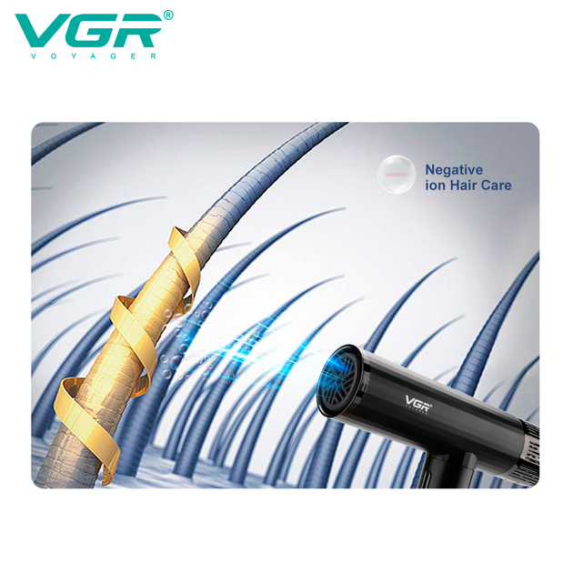 Фен профессиональный VGR V-427, 4 уровня обдува, 3 уровня температуры, 11000 RPM, 3 насадки - изображение 7