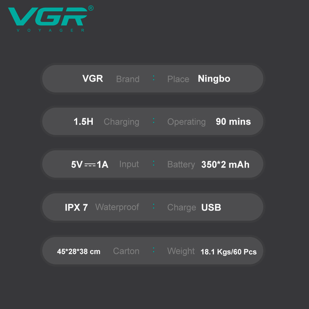 Электробритва VGR V-379 шейвер, двойное лезвие, триммер, водонепроницаемая - изображение 3