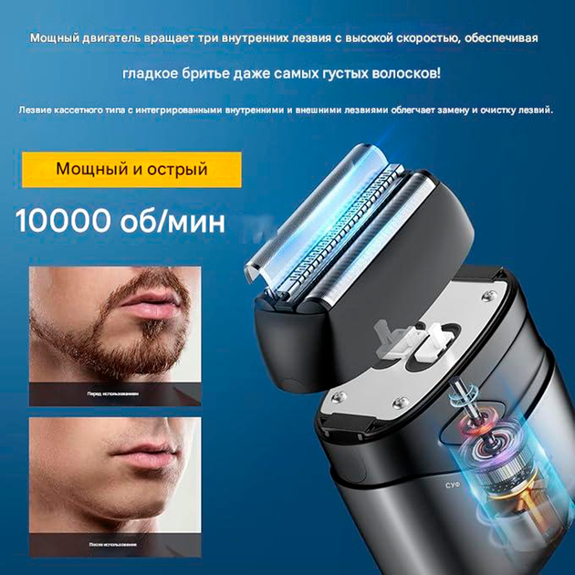 Электробритва VGR V-379 шейвер, двойное лезвие, триммер, водонепроницаемая - изображение 7