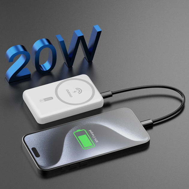 Powerbank Dudao K14S 20W USB-A / USB-C / MagSafe 5000 mAh White (6973687242985) - obraz 4