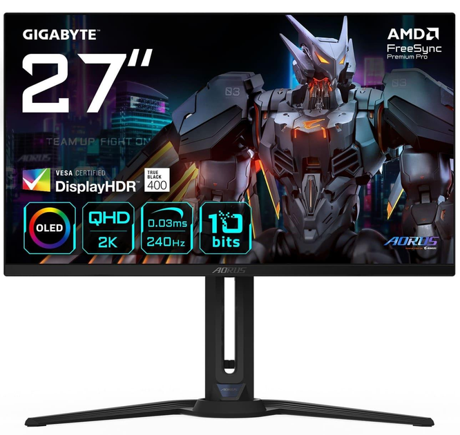 Монітор 27" Gigabyte AORUS FO27Q2 QHD OLED 240Hz (AORUS FO27Q2) - изображение 1