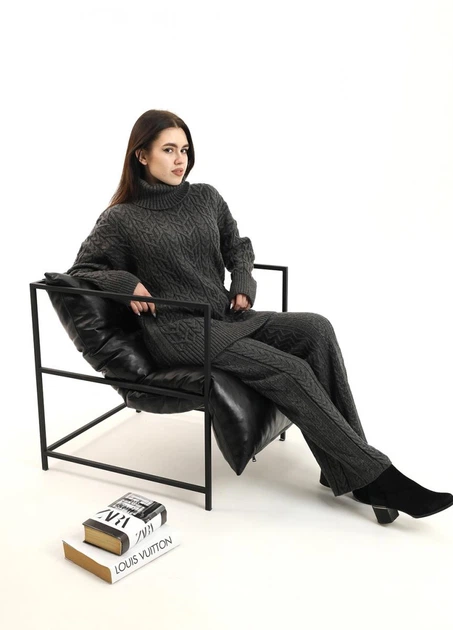 Жіночі в'язані штани вільного крою з високою посадкою ARTKNIT L-XL Сірий (ak33265) - Фото 4 Жіночі в'язані штани вільного крою з високою посадкою ARTKNIT L-XL Сірий (ak33265) - изображение 4