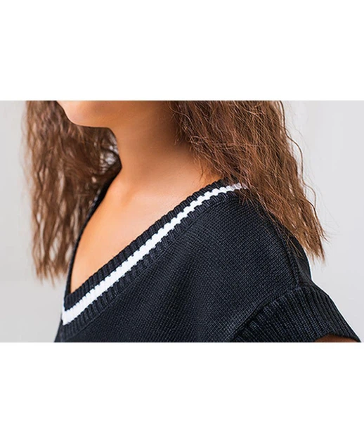 Жилетка для девочки ART KNIT Черная с белой полоской, 128-134см 026272 - Фото 3 Жилетка для девочки ART KNIT Черная с белой полоской, 128-134см 026272 - изображение 3