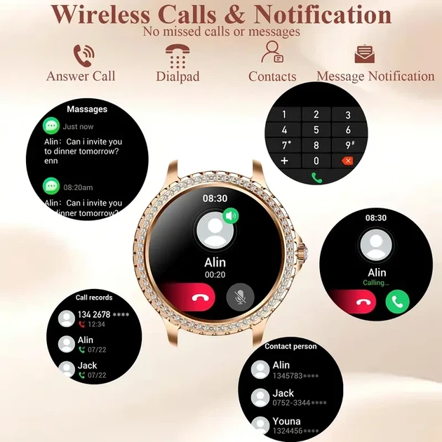 Смарт годинник для жінок, Bluetooth-дзвінок 1,32 дюйма, жіночий фітнес-годинник з датчиком кисню/пульсометром, крокомір, водонепроникний спортивний - Фото 4 Смарт годинник для жінок, Bluetooth-дзвінок 1,32 дюйма, жіночий фітнес-годинник з датчиком кисню/пульсометром, крокомір, водонепроникний спортивний - зображення 4