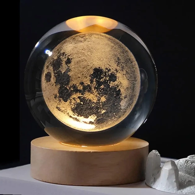 Нічник 3D Декоративна кришталева куля, Дитячий нічний світильник-лампа Планета Земля з led підсвічуванням - зображення 2