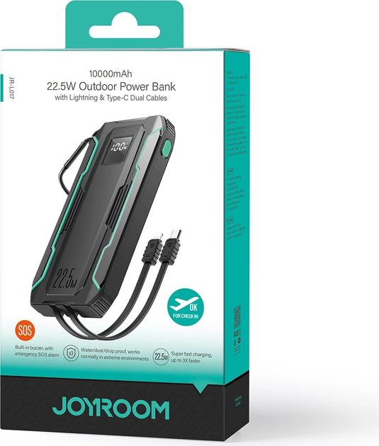 Powerbank JOYROOM JR-L017 10000 mAh USB-C/Lightning 22.5 W Black (6956116797164) - obraz 8