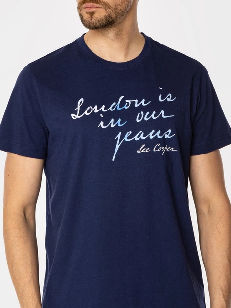 Футболка бавовняна довга чоловіча Lee Cooper London10-1016 XL Темно-синя (5905991710028) - зображення 4