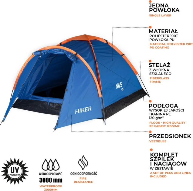 Намет Nils Camp Hiker кемпінговий NC6010 Blue (5907695504552) - зображення 7