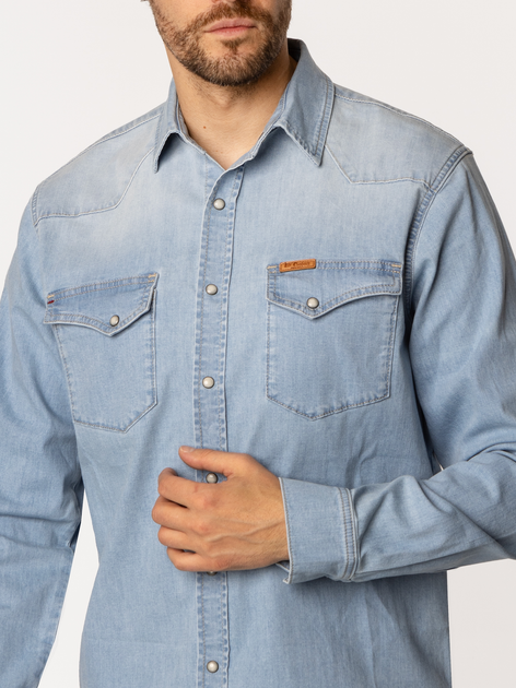Сорочка джинсова чоловіча Lee Cooper Torres-3161 2XL Блакитна (5905991738923) - зображення 4