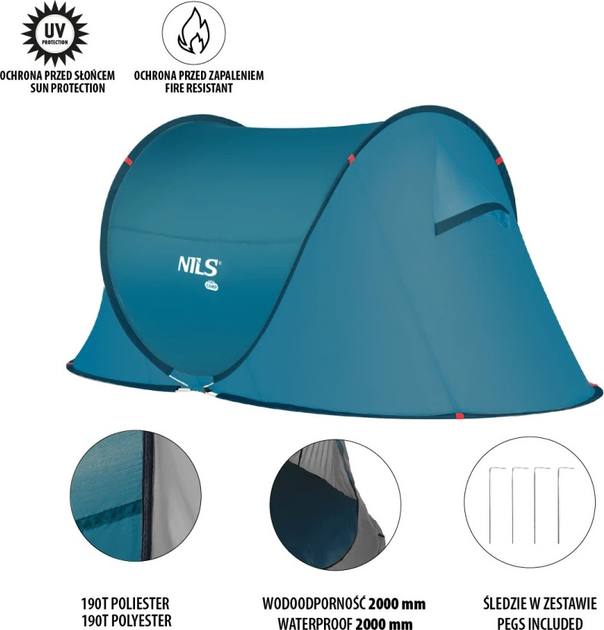 Namiot Nils Camp kempingowy samorozkładający NC3743 Blue (5907695555288) - obraz 10