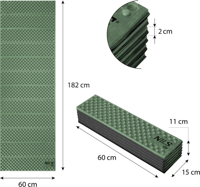 Складний каремат Nils NC1768 182 x 60 см Green (5907695545807) - зображення 6