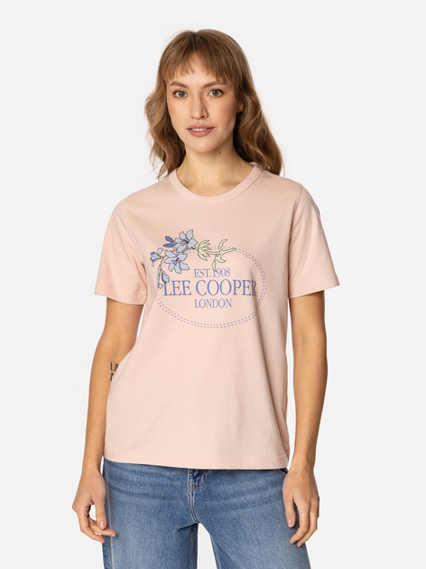 Футболка бавовняна жіноча Lee Cooper Blue Flowers-1160 M Персикова (5905991728306) - зображення 3