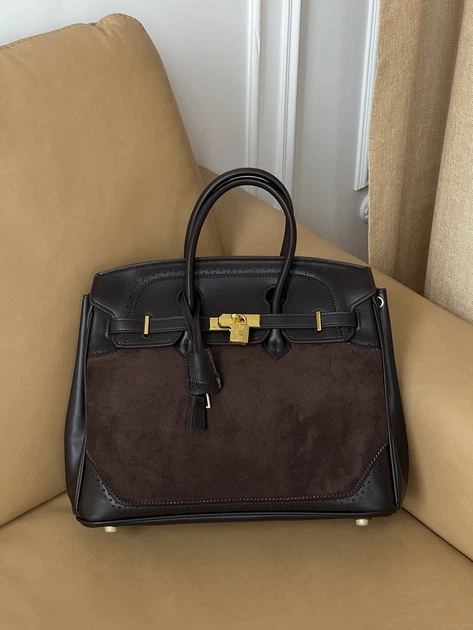 Сумка женская Birkin in Suede-Leather кросс боди шоколад Прем