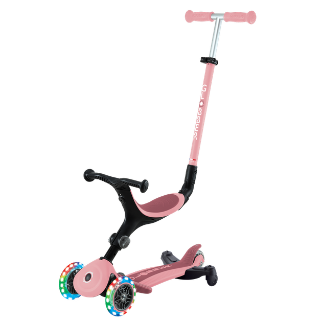 Дитячий самокат 3в1 з сидінням та додатковими колесами Globber Go Up Active Lights 360 пастельно-рожевий (749-310) - изображение 3