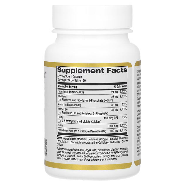 Комплекс вітамінів групи В California Gold Nutrition 60 капсул - зображення 2