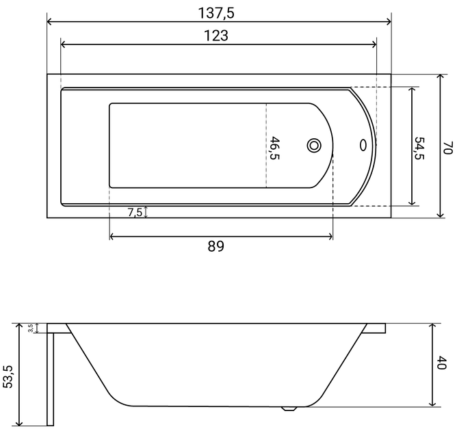 Ванна акриловая Helmken Vespera 140x70 см (89Y802D754) комплект 3 в 1: прямоугольная ванна, ножки и Черная фронтальная панель - изображение 15