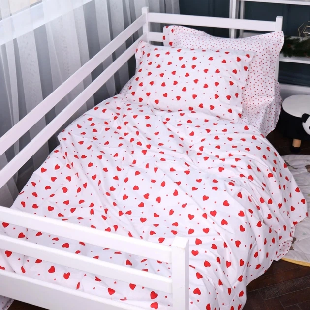 Простынь на резинке MirSon Poplin Line Kids 01 Little Hearts 180x190 см (2200009710742) - изображение 4