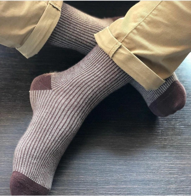 Носки с принтом цветные полосы высокие бесшовные дышащие качественные ORGANIC cotton черные JILL ANTONY 44-45 арт. 31012 - изображение 6