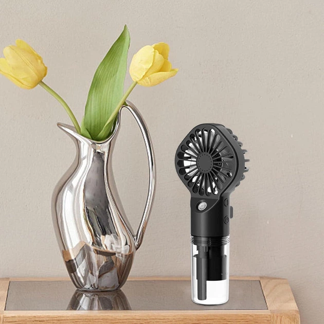 Ручной вентилятор - увлажнитель воздуха на аккумуляторе Humidifying Fan трехскоростной мини-вентилятор / мини-кондиционер с распылением воды, 15.7х6.8 см, черный (103951632) - изображение 5
