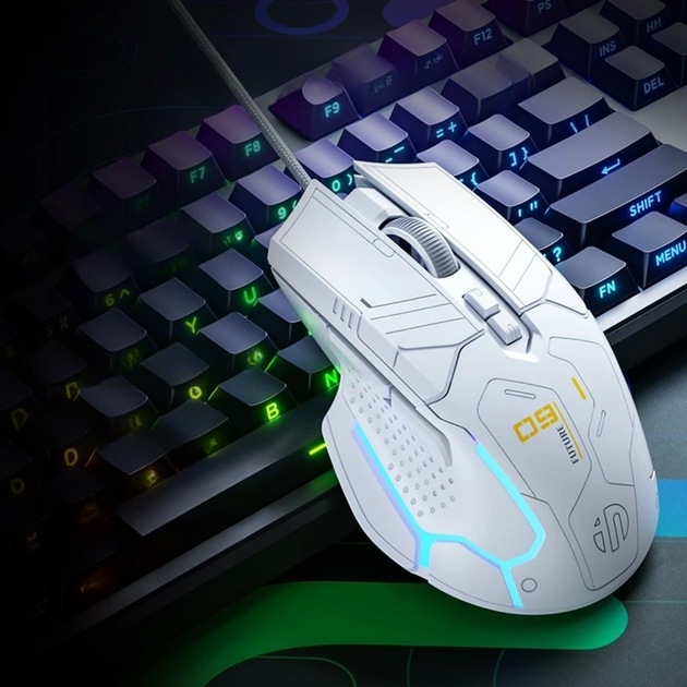 Проводная игровая мышь Inphic PG9 AI Design с RGB подсветкой, 12800 DPI, белая - изображение 2