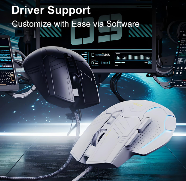 Проводная игровая мышь Inphic PG9 AI Design с RGB подсветкой, 12800 DPI, белая - изображение 5