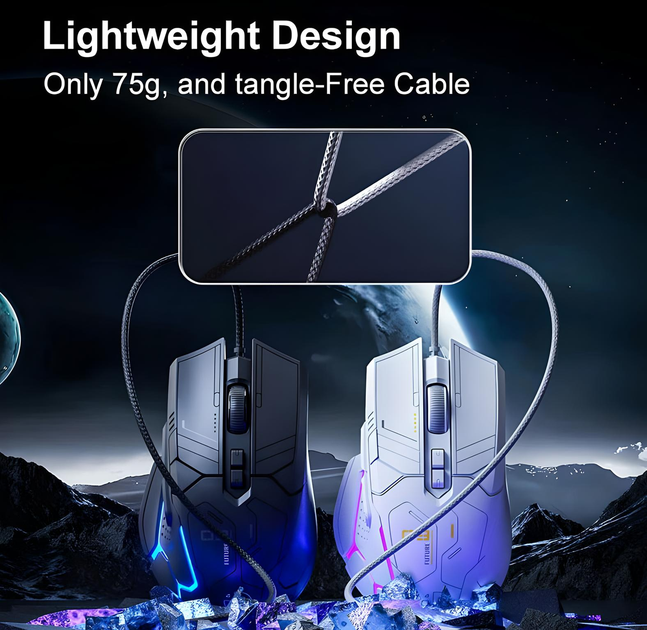 Проводная игровая мышь Inphic PG9 AI Design с RGB подсветкой, 12800 DPI, белая - изображение 8