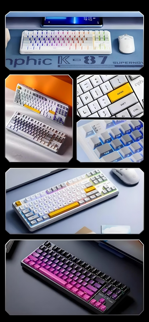 Механическая клавиатура Inphic K87 c комбинированным подключением, подсветкой, 8000 мАч, Switch: Black-Gold, B - изображение 8