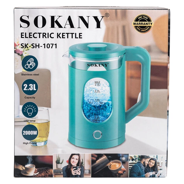 Электрочайник Sokany SK-SH-1071 на 2.3 л 2000 Вт голубой - изображение 9