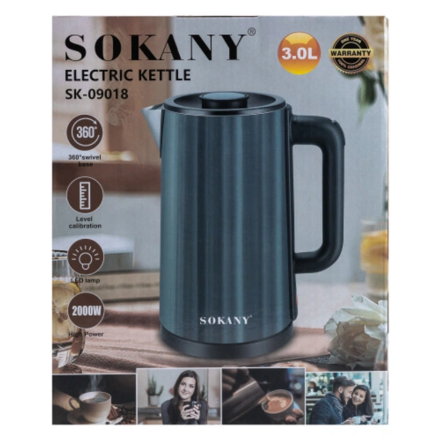 Электрочайник SOKANY SK-09018GR дисковый 3 л 2000 Вт - изображение 7