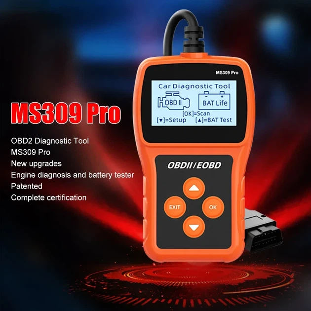 Автомобильный диагностический сканер Autel MaxiScan MS309PRO считыватель ошибок OBD2 тестер аккумулятора красный 128x64 с подсветкой для всех марок - изображение 6