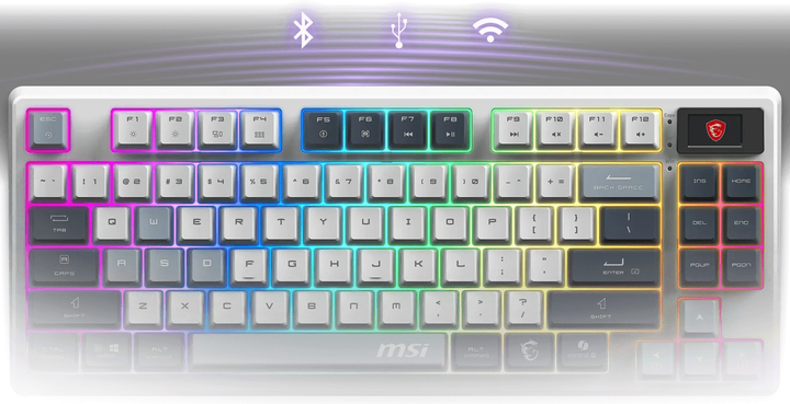 Клавіатура механічна MSI FORGE GK600 TKL W SKY UA 104key, механічний Linear, USB-A, Wireless, Bluetooth, EN/UKR/RU, RGB, білий 309666 - зображення 5