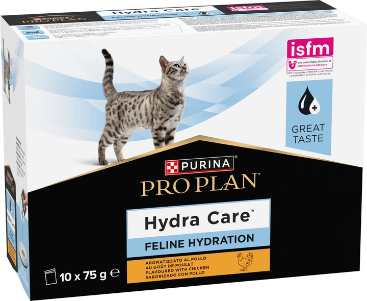 Упаковка влажного дополнительного корма Purina Pro Plan Hydra Care для взрослых кошек, для увеличения потребления жидкости с курицей 75 г х 10 шт (8445291515345) - изображение 2