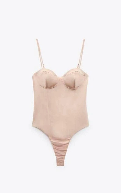 Жіночий корсетний боді Zara Satin Effect Bustier Corset Bodysuit XS Бежевий (3138/331/942) - зображення 4