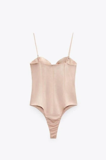 Жіночий корсетний боді Zara Satin Effect Bustier Corset Bodysuit XS Бежевий (3138/331/942) - зображення 5